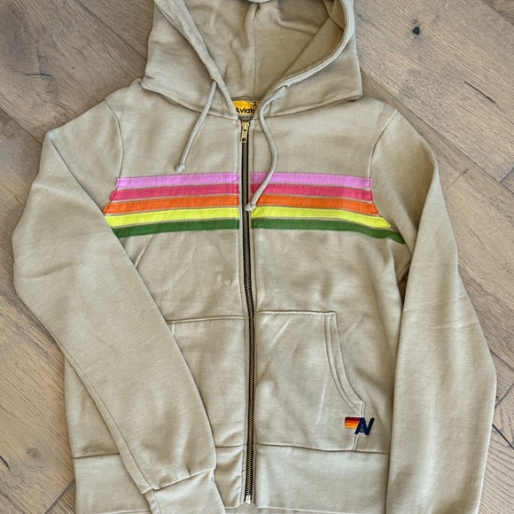 Aviator Nation 5-striped Beige Zip-up Hoodie NEW Small - Picture 3 of 4